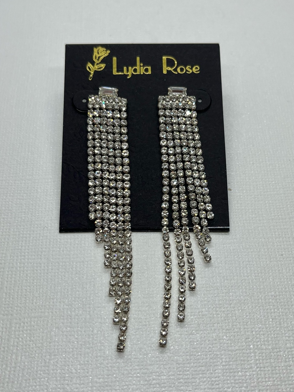Silver Crystal Tassel Long Drop Earrings